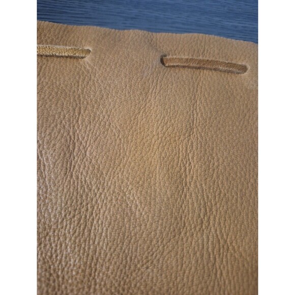 Vintage Genuine Leather Drawstring Pouch Camel Tan Color With Wooden Bead Accent - Picture 6 of 16
